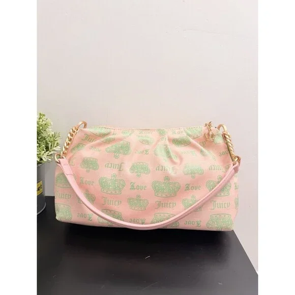 JUICY COUTURE JUICY FAN CLUB SHOULDER BAG PINK DIAMOND RETRO GREEN - Picture 9 of 9